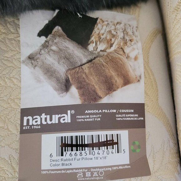 Natural Genuine Rabbit Fur Pillow - Set of 2 - 18" x 18" - Black - Picture 7 of 8